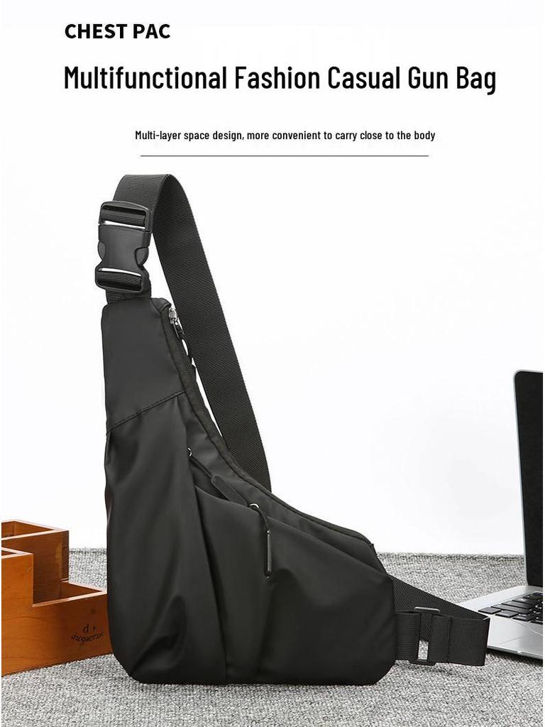 Men's Lightweight Slim-fit Triangle Crossbody Bag - Minimalist Leather Texture, Trendy Casual Single Shoulder Chest Bag.