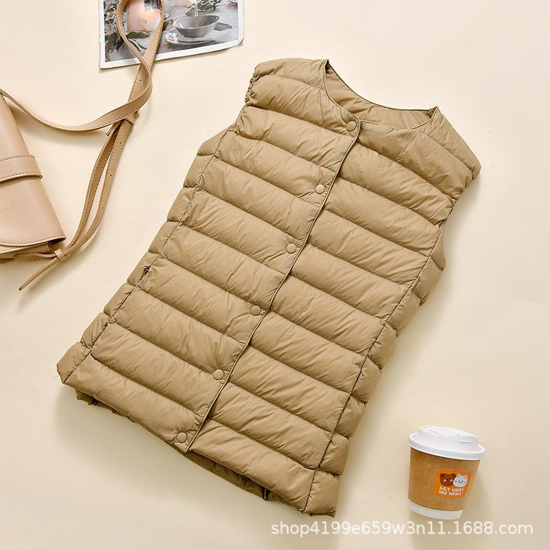 Light down jacket, women's liner, vest, short round neck, collarless light vest