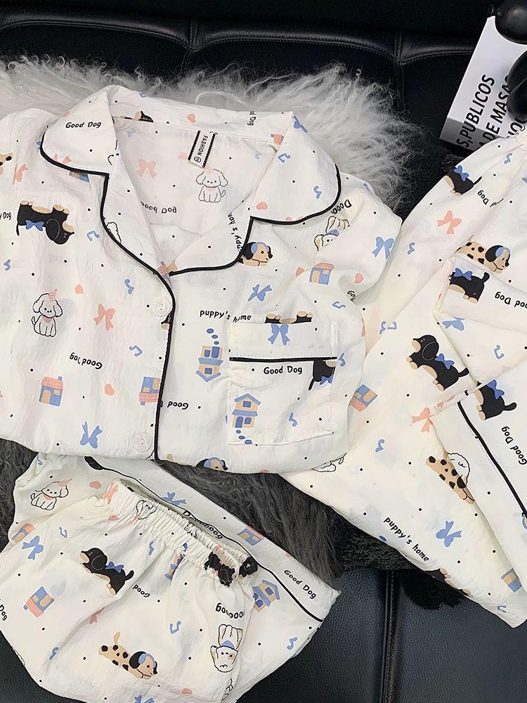 Kariertes Hello Kitty Pyjama-Set - Damen Kurzarm Frühling/Sommer 3-teilig