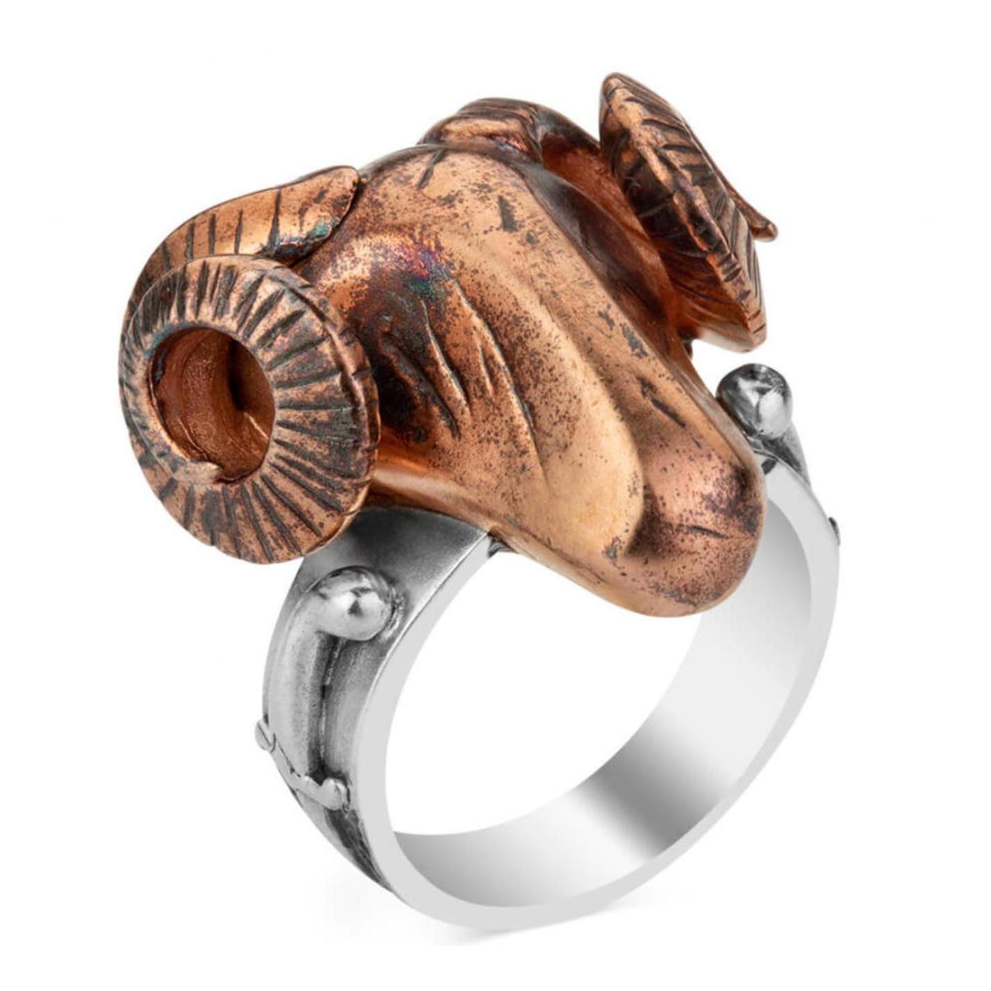 

Бронзовое мужское кольцо с головой Овна