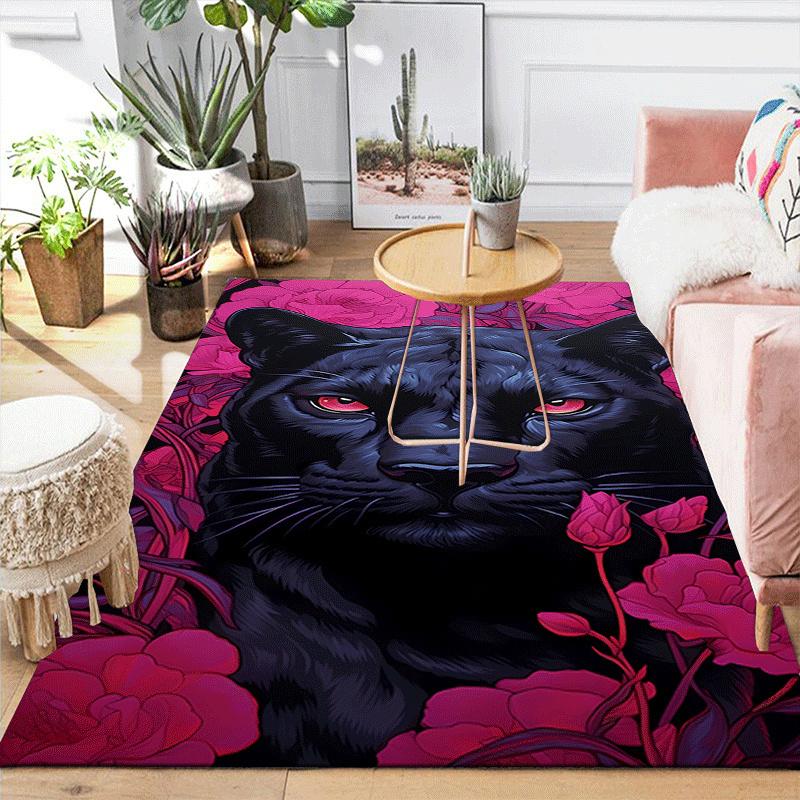 1pc Black Panther Design Indoor Area Rug - Soft, Anti-Slip, and Durable Gaming Room Decor for Bedroom