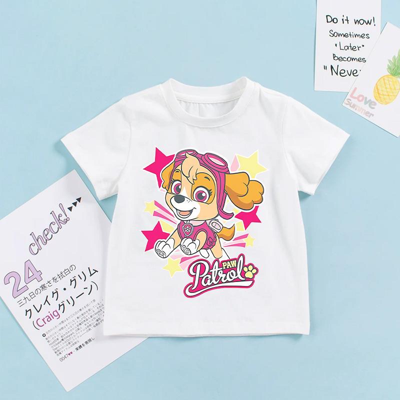 skye T-Shirt Cartoon Anime Figure Print little Girls paw patrol Children aged 3-8 Fashion Sweet Tops Summer Clothes Kids Gift