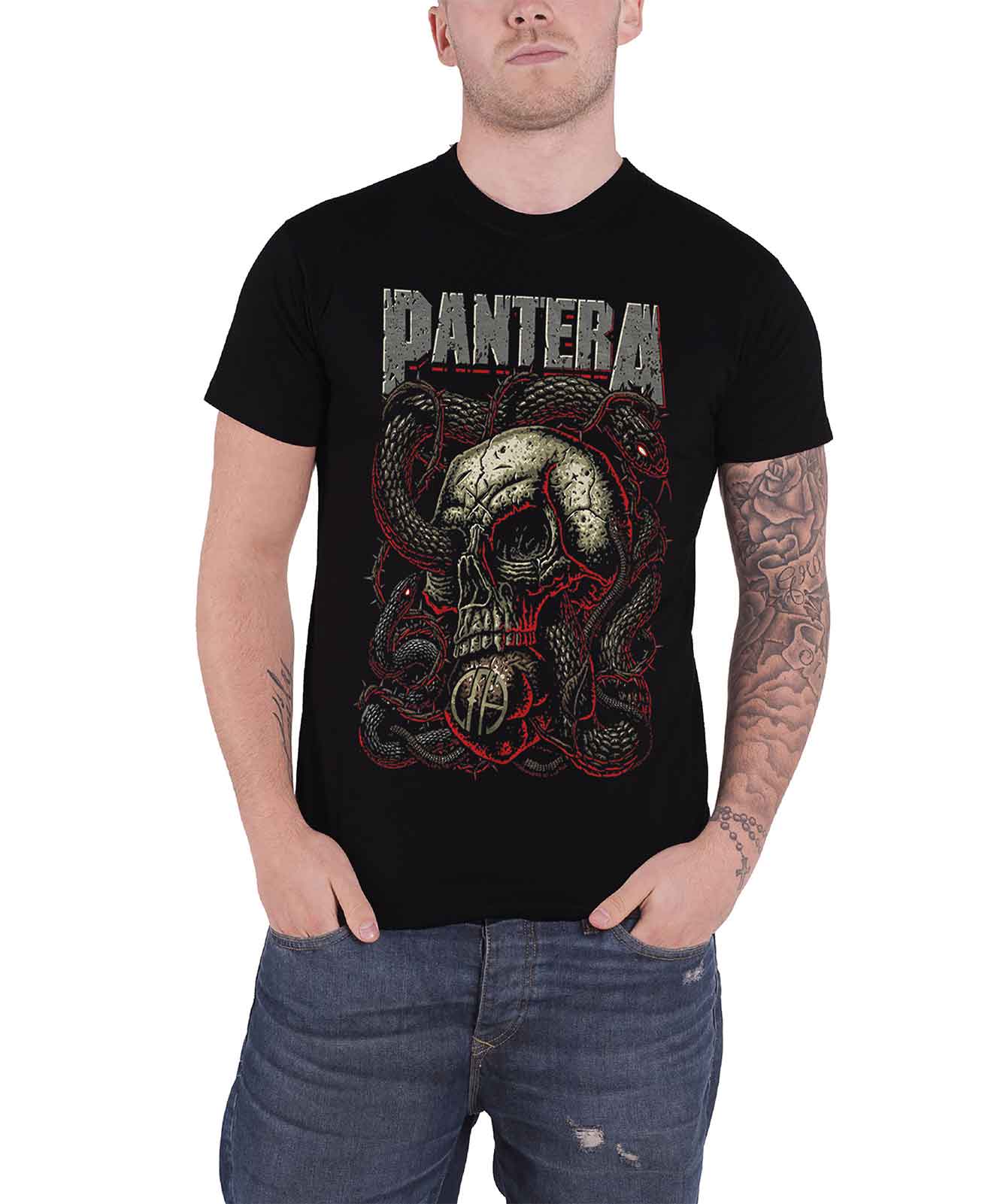 Футболка Pantera Змеиный Череп Потертый Логотип Группы Официальная Мужская Новая Черная XL