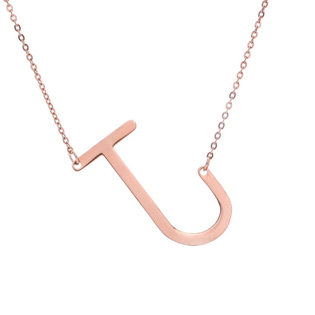 Alphabet Necklace Rose Plated Initial Letter Alphabet A - Z Choker Pendant