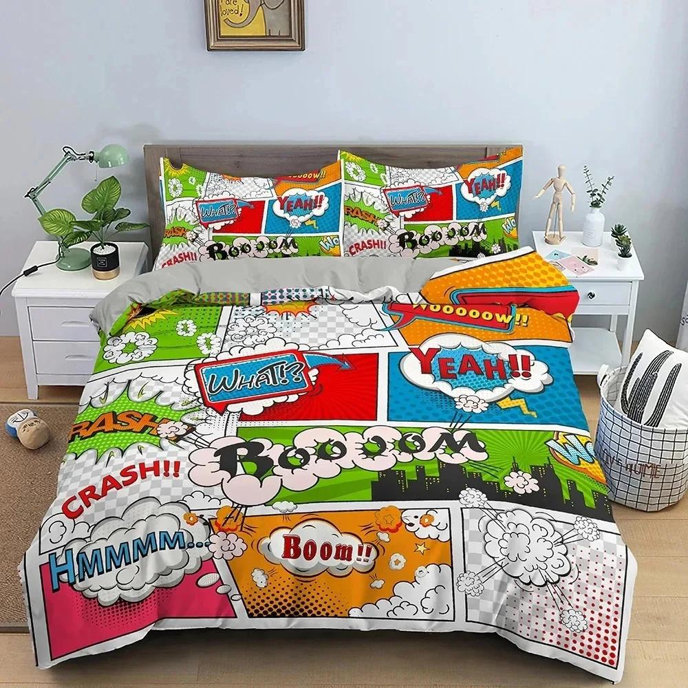 Color Comic Pattern Duvet Cover Queen King Cartoon Bedding Set For Kids Boys Girls Hippie Hip Hop Rock Style Comforter Cover