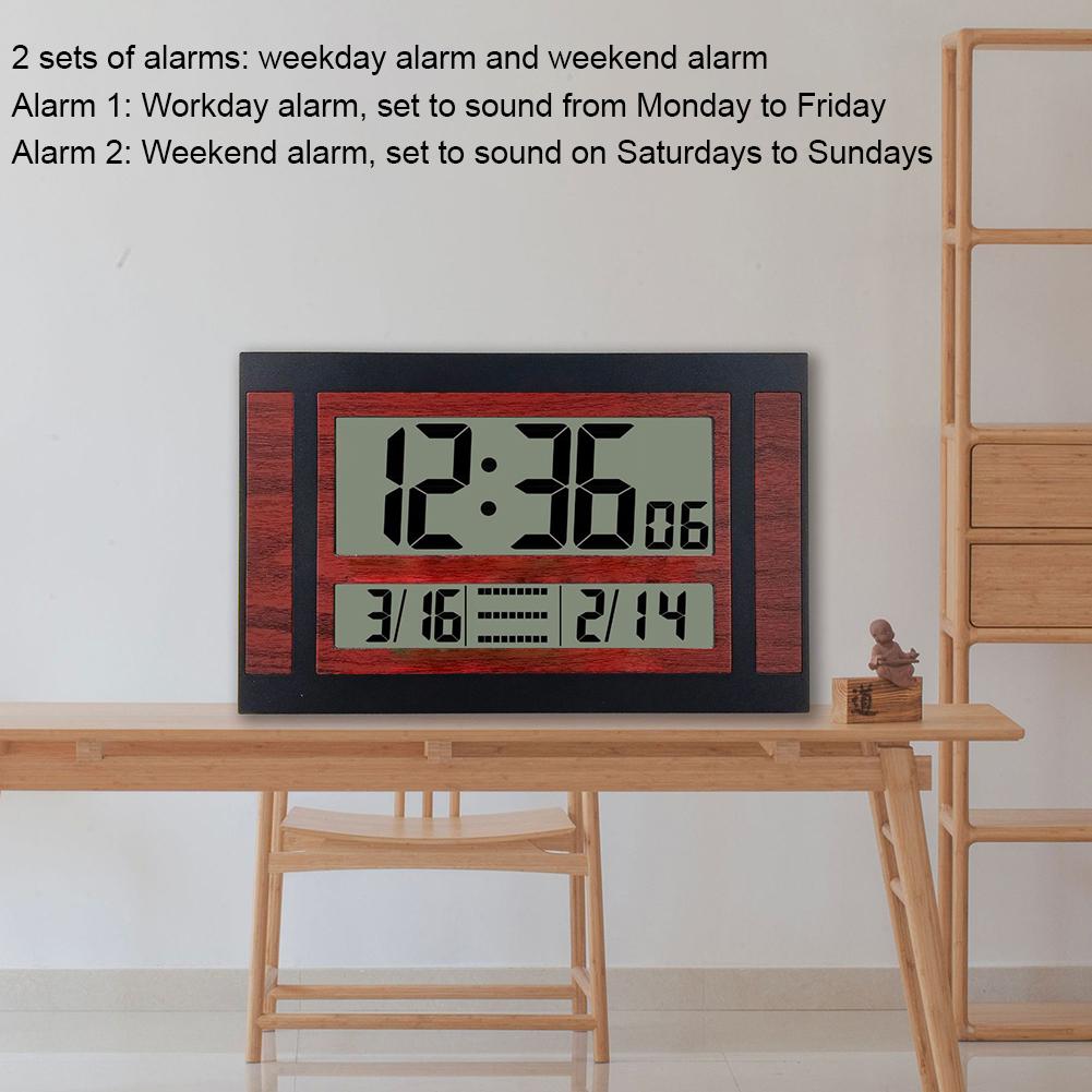 Digital Alarm Clock Battery Powered LCD High Definition Screen Wall/Desk Clock With Indoor Temperature Calendar