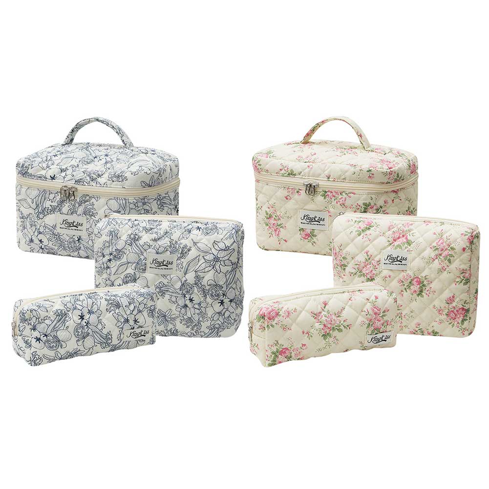 

3 шт., женская косметичка с цветочным принтом, мягкая сумка-органайзер, большая вместительная хлопковая сумка для хранения на молнии для девочек, набор Style 2