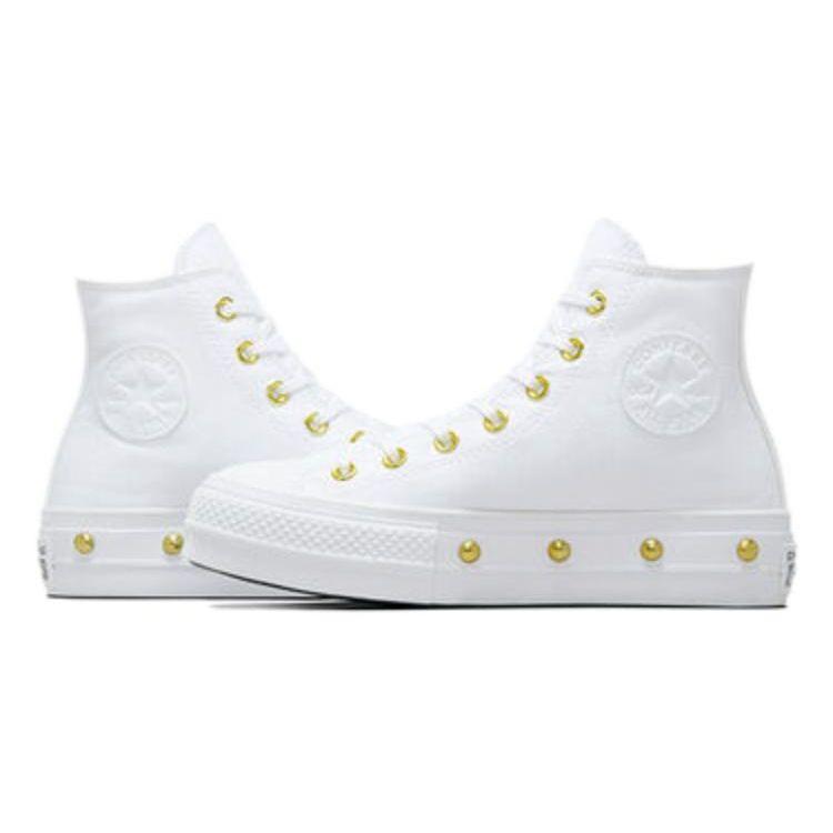 Converse Chuck Taylor All Star Studded Lift Plateforme Blanche Dorée Baskets Femme A06787C