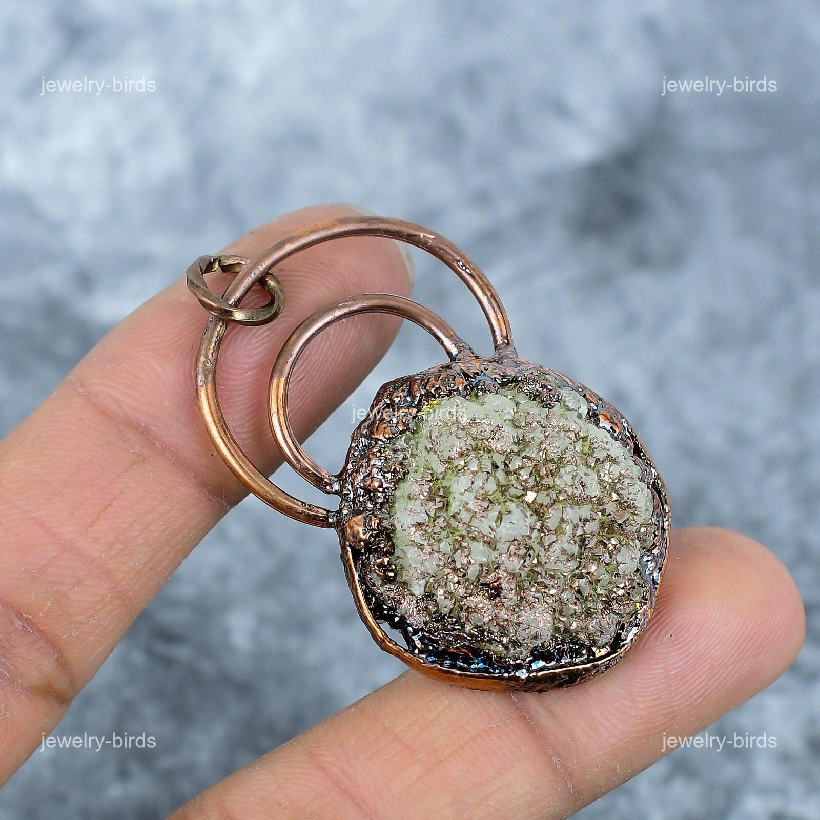 

Round Pyrite Druzy Stone Copper Birthday Artisan Electroformed Pendant Jewelry VP-28