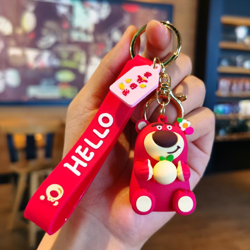 Strawberry Bear Keychain Internet Celebrity Doll Keychain Exquisite Car Children's Day Keychain Ring Toys Anime Cartoon Frind