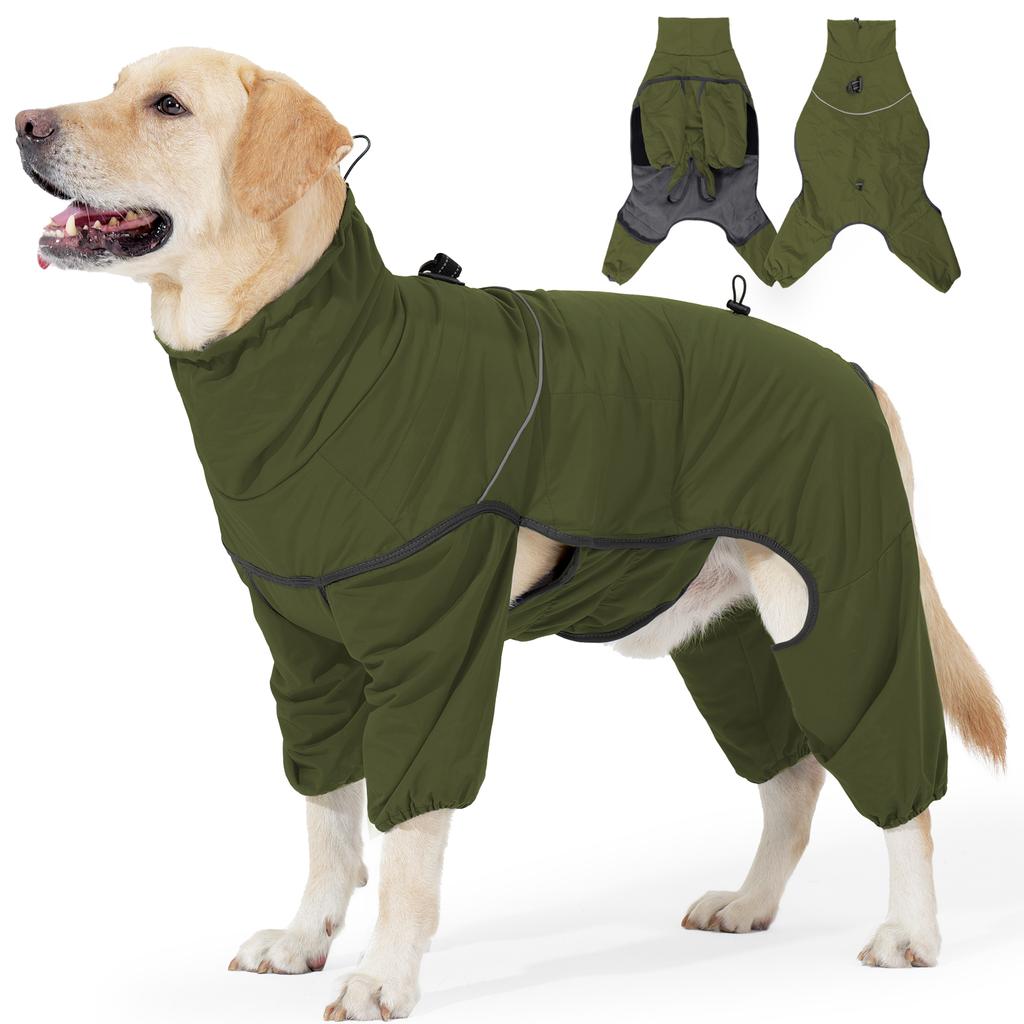 Winter Hundemantel Warmer Gepolsterter Overall Wasserdicht Winddicht Ganzkörper Hundejacke Reflektierender Haustier Schneeanzug für Große Hunde