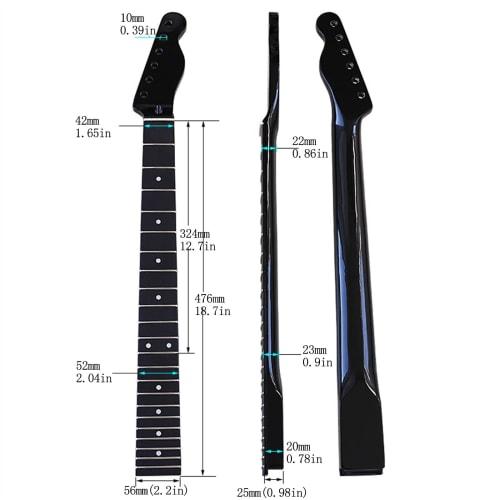 YUAXIA 22-Fret Maple Guitar Neck, 18.7" Scale Length, Black Gloss TL, Electric Guitar Neck with Rosewood Fretboard and Inlaid Dots, Ideal for Electric