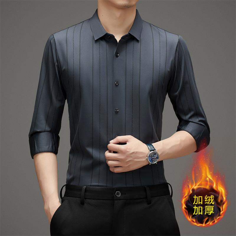 Long Sleeve Shirt Winter Business Casual Striped M