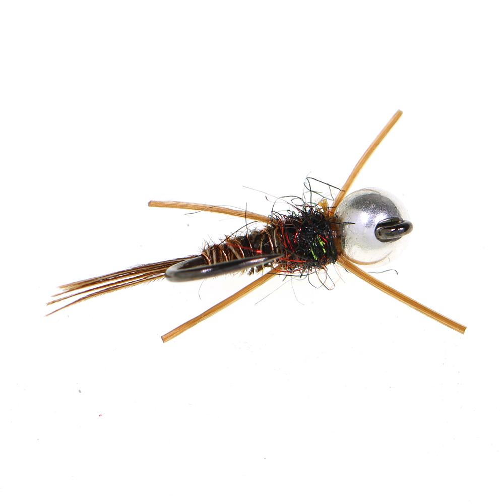 6PCS #14 #16 Barbless Jig Stonefly Nymph Fly Rubber Legs, Pheasant Tail, Bead Head Fast Sink Euro Nymph Trout Bass Fishing Lures