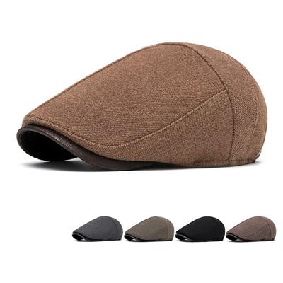 Woolen Peaked Cap Men's Forward Hat Autumn Winter Velvet Warm Cap Beret British Vintage Newsboy Hat Painter Hat