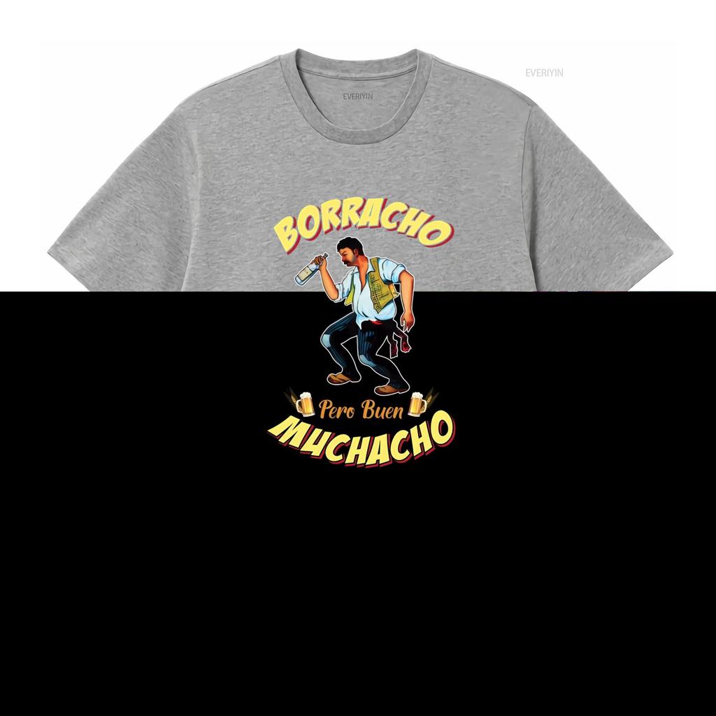 Borracho Pero Buen Muchacho Funny Mexican Loteria T Shirt Good Boy Design for Unique Style Vintage Washed Slightly Breathable