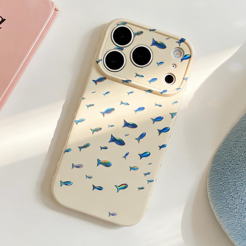 Faint Blue Fish School Is Suitable for iPhone17/17Pro Mobile Phone Case, Anti-drop Apple 16/15 Protective Case 14 New Women
