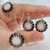 585 Roségold Farbe Ethnisch Vintage Damen 3er Schmucksets Glänzend Schwarz Natürlicher Zirkon Ring Ohrringe Halskette Tägliche Schmuckstücke