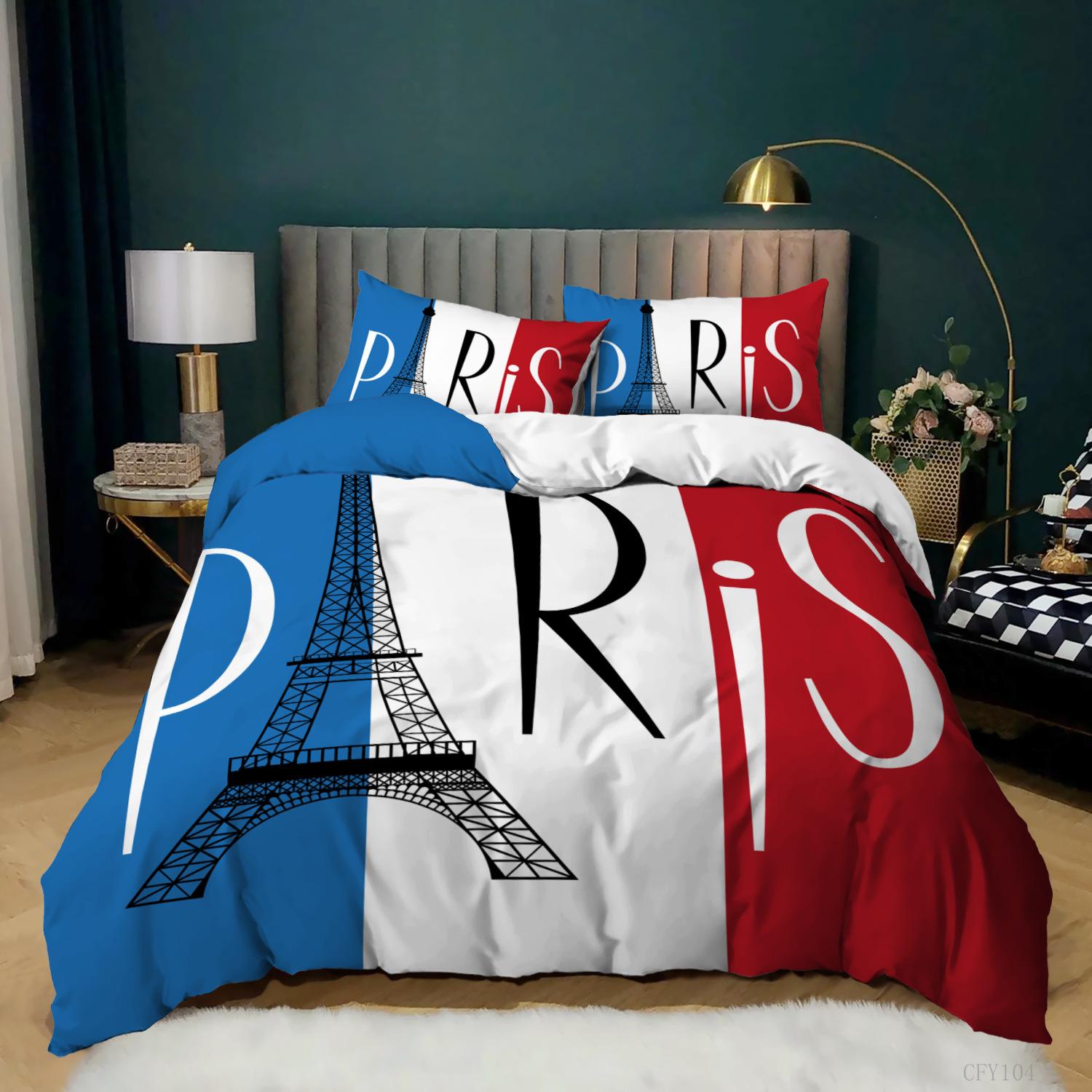 

Eiffel Tower Duvet Cover Set King Paris Eiffel Tower Blue White Red Bedding Set Polyester World Famous Architectural Quilt Cover Tool EU single(135x200cm)