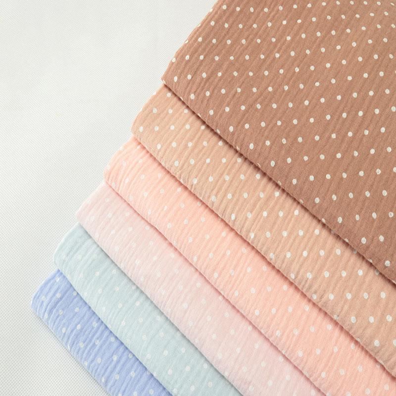 Soft Dot Print Cotton Sewing Fabric Crepe Double Layer Gauze Cloth Cotton Skirt Pajama Cotton Fabric 100*135cm