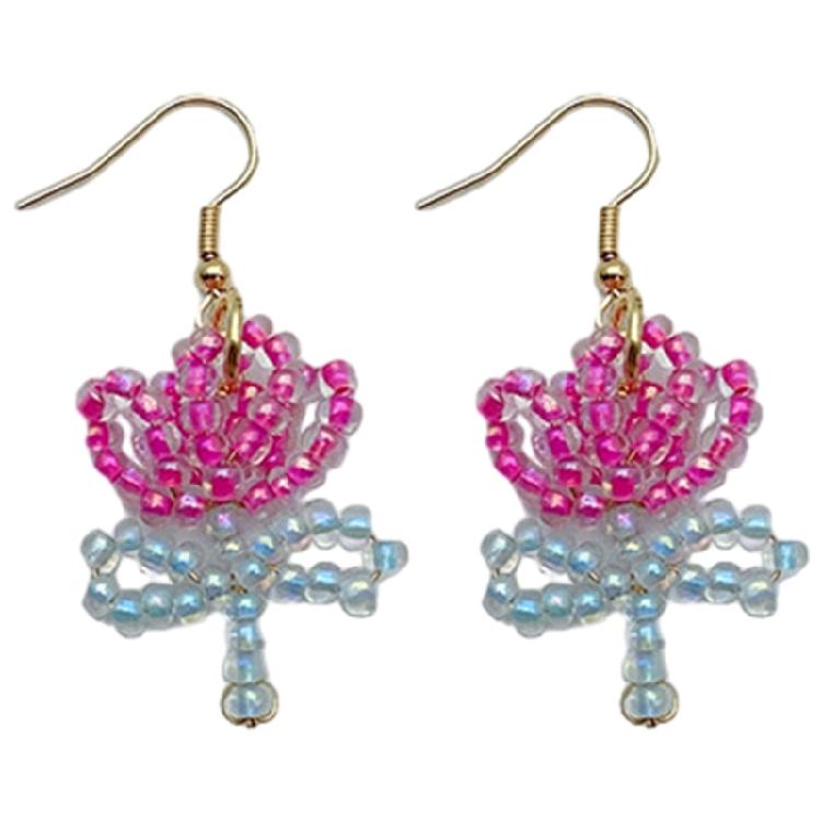 

Handcrafted Colorful Flower Earrings Elegant Tulips Earwear Glass Beaded Earring 1