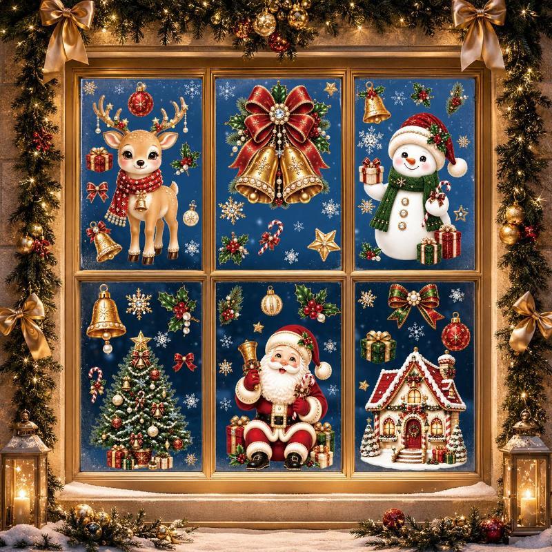 New Christmas 2027 New Window Stickers Santa Reindeer Snowman Snowflake Xmas Glass Stickers Winter Home Shop Window Decor Gifts