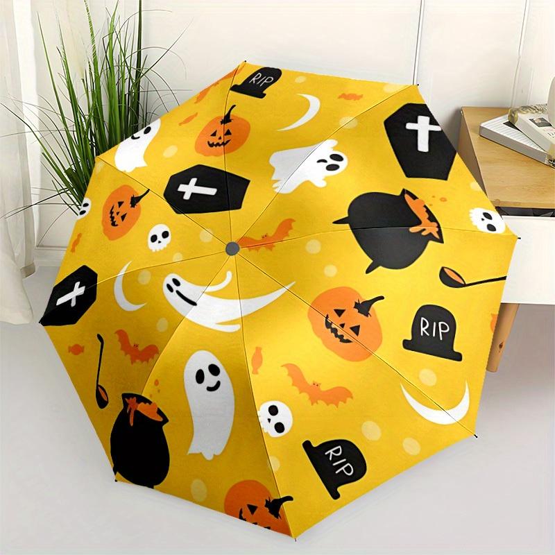 1pc Halloween Ghosts Automatic Open/Close Umbrella with One-Touch Button, Compact Folding Canopy, Sturdy 8-Rib Windproof Design -041