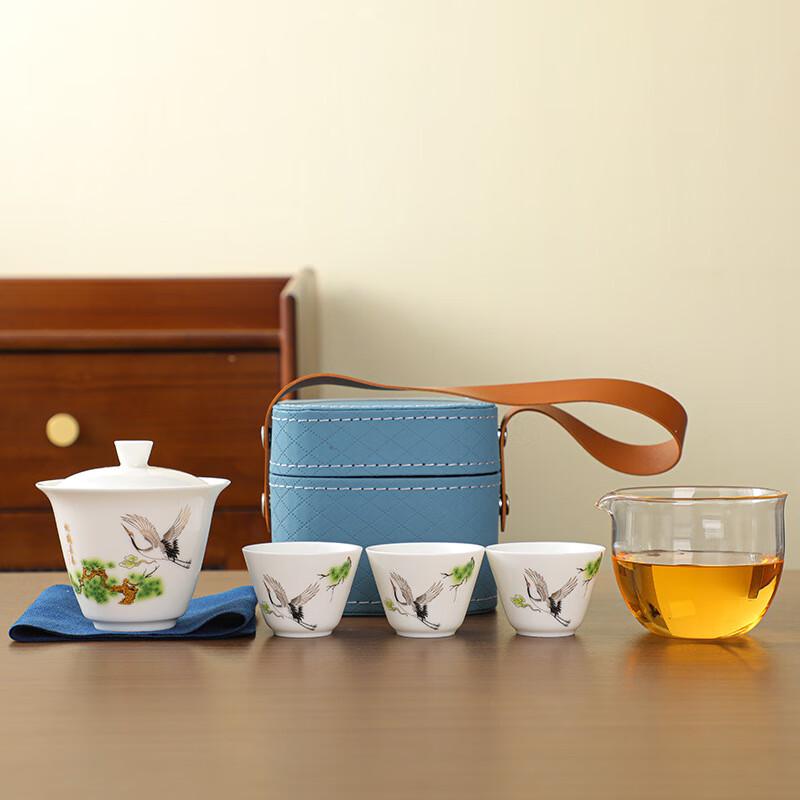 Portable Ceramic Tea Set with Teapot and 3 Cups