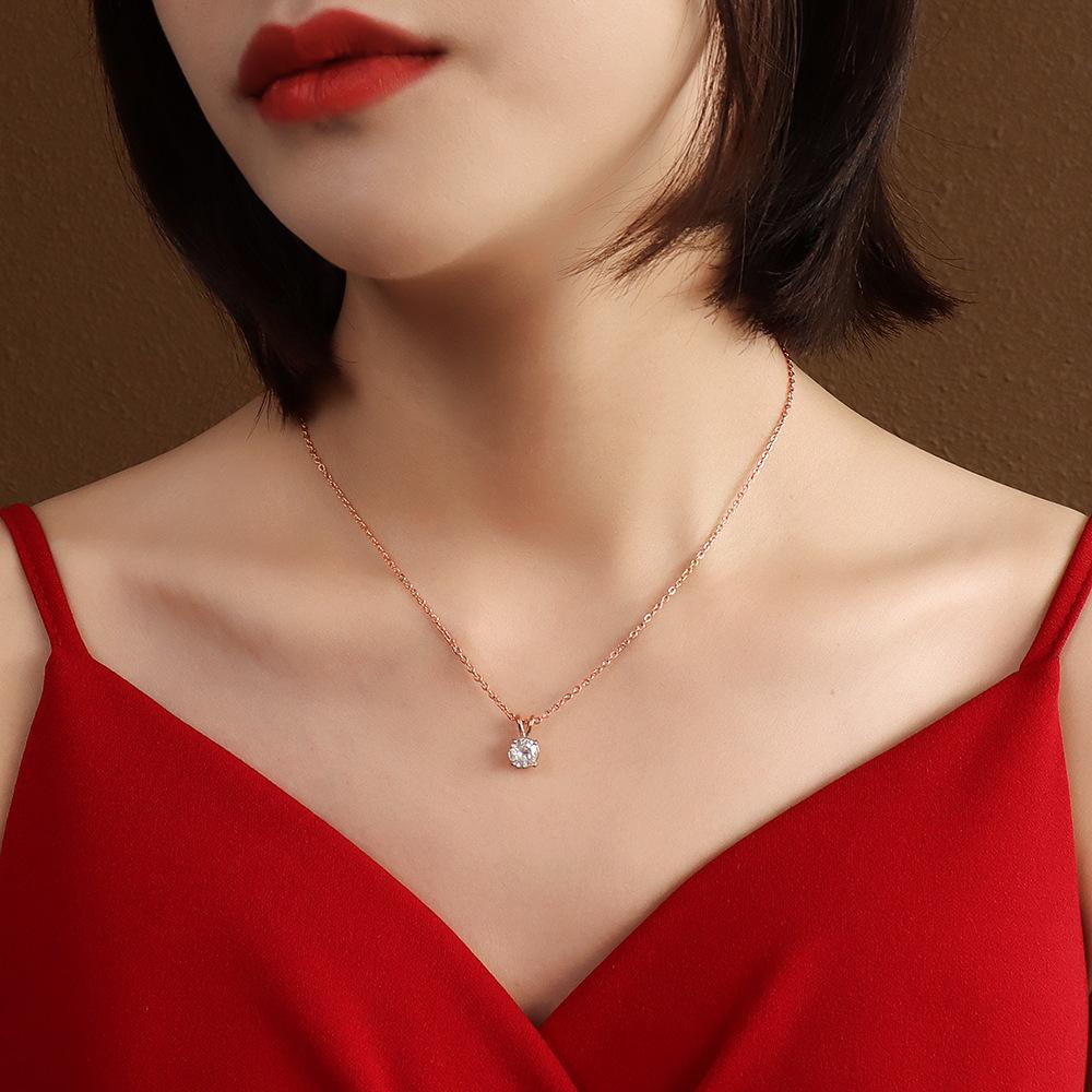 Korean Style 18K Gold-Plated Choker Necklace with Zirconia Diamond Inlay, Titanium Steel Women's Jewelry