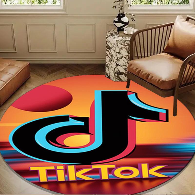 Neon Tiktok Logo Art Round Mat, Anti-slip Circle Carpet Chair Rug For livingroom,Bedroom, Doormat Home Decor Gift Christmas Gifts