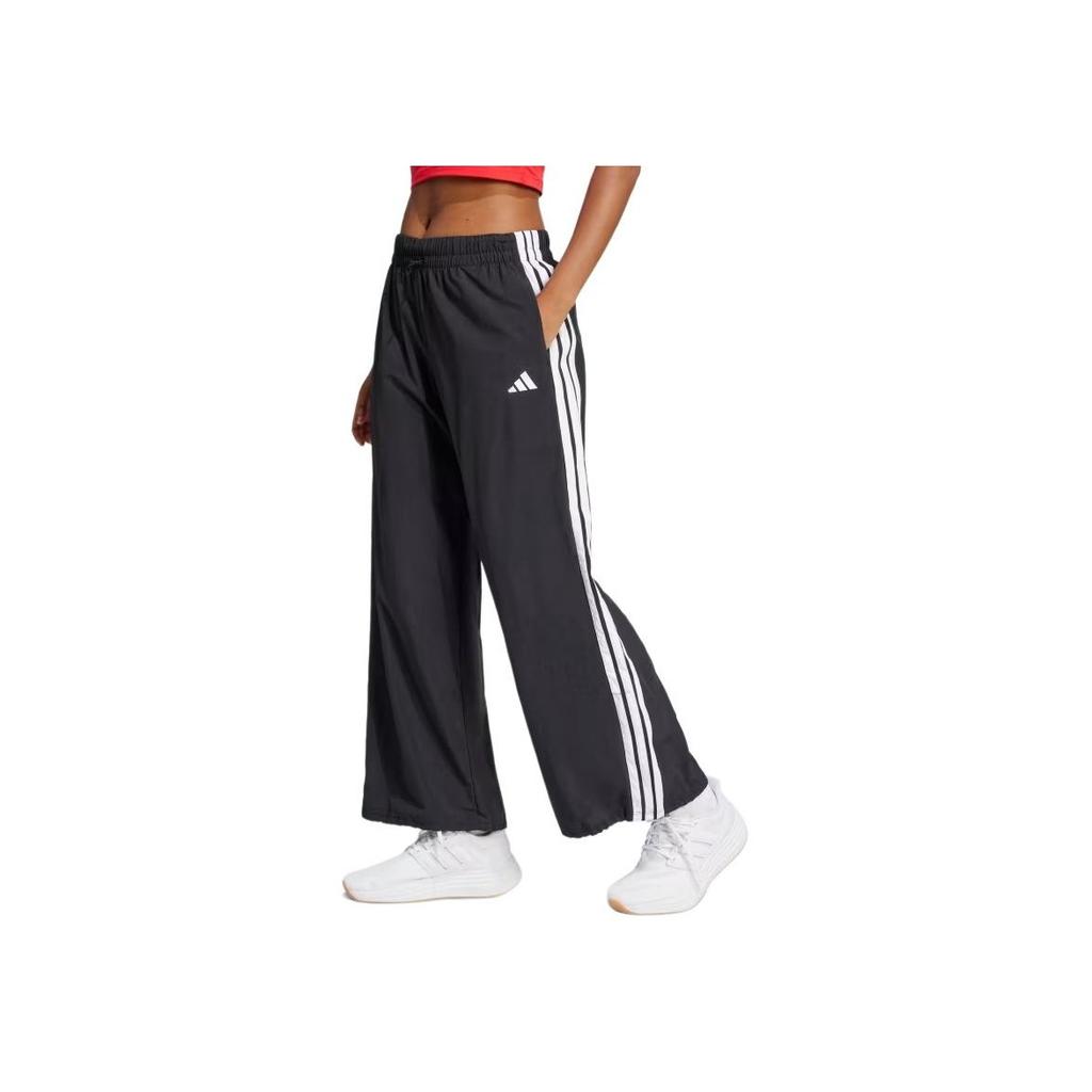 Adidas Womens Essentials 3-Stripes Lifestyle Woven Parachute Tracksuit Bottoms Black/White Women Streetwear JE1306