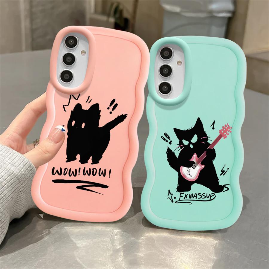 Cartoon Black Cat Case for Samsung Galaxy A52 A14 A15 A12 A16 A11 A21s A13 Soft Phone Cover A06 A23 A03 A05 A33 A53 A04 A22