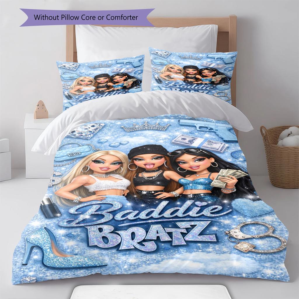 Bratz Doll Pattern Bedding Quilt Set Quilt Cover Pillowcase Home Decoration Gift (1 * duvet cover + 2 * pillowcase, without core)