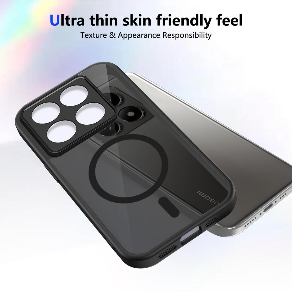 KEYSION Magnetic Phone Case for for Xiaomi 14T Pro 5G Silicone+PC Matte Translucent Clear Shockproof Back Cover for Xiaomi 14T