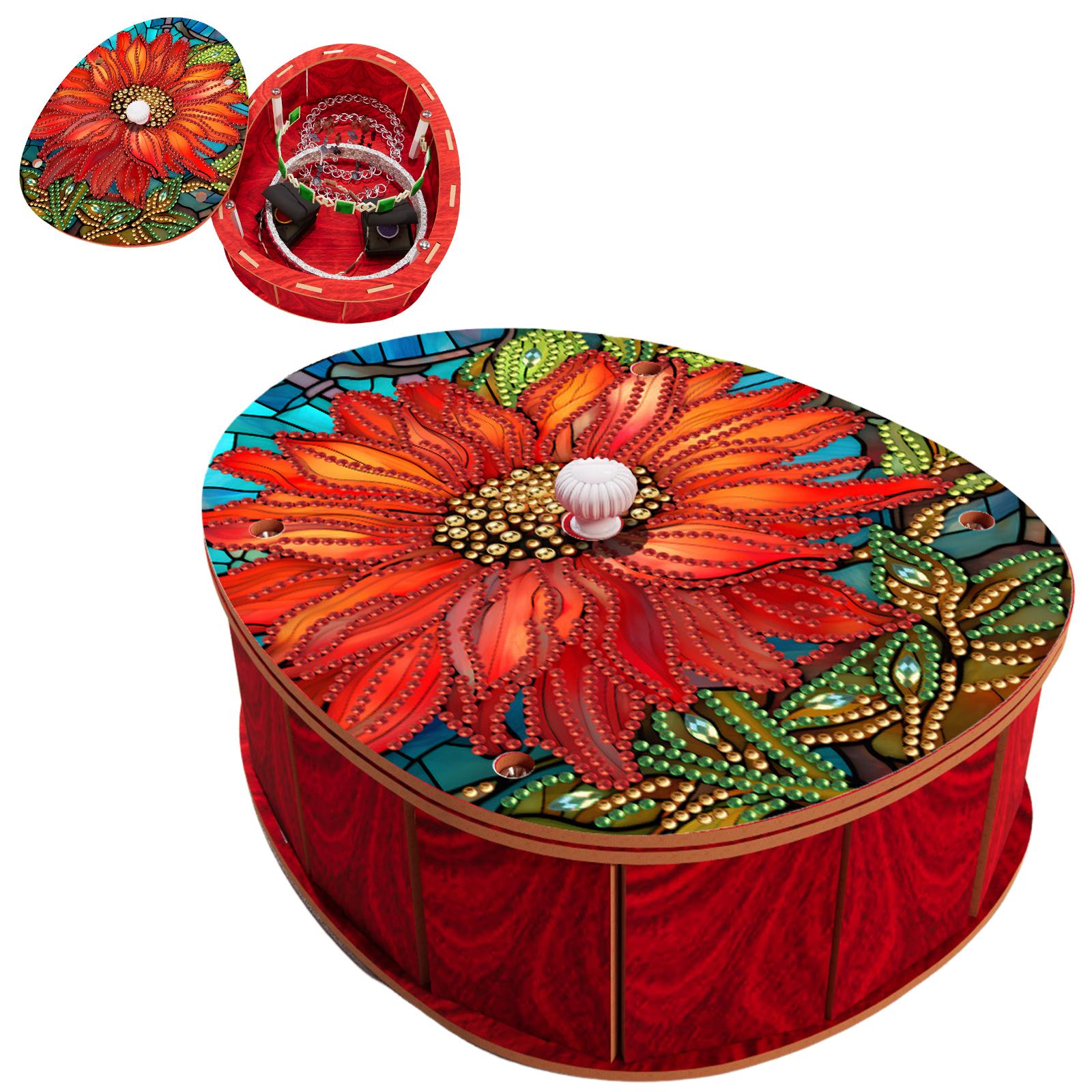 5D DIY Diamond Art Handmade Wood Container Wooden Diamond Painting Jewelry Box Egg-Shaped for Living Room Home Office Decoration