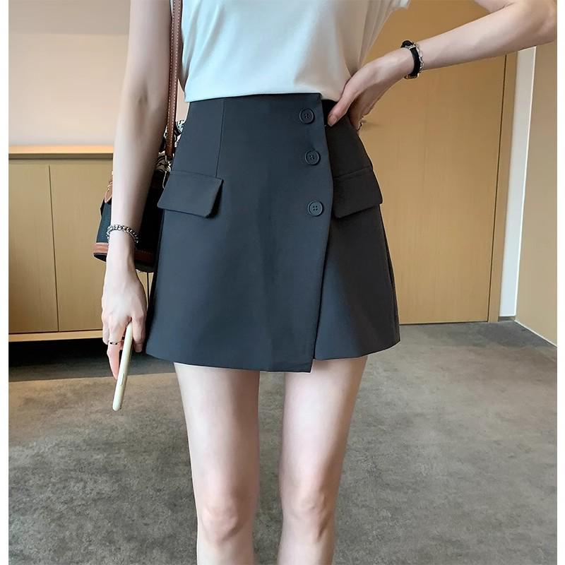 

Женская мини-юбка А-силуэта цвета хаки и черного цвета больших размеров с прикрытием живота и дизайном кюлотов Medium