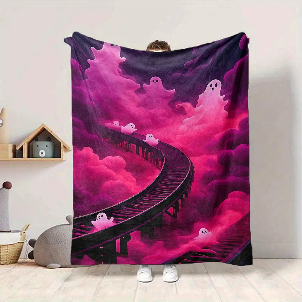 1pc Ghost Ladder Style Blanket, Lightweight Flannel Throw Blanket for Sofa, Bed, Travel, Camping, Living Room, Office, Couch, Chair, and Bed