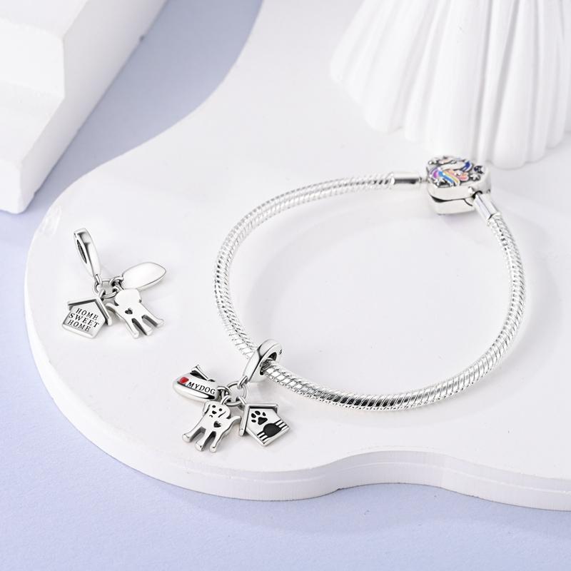 Charms Miedziany Kreatywny Szczeniak Miska Ryżu i Dom Zawieszki Pasują Charms Plata Oryginalna Bransoletka Koralik Kobiety Tworzenie Biżuterii
