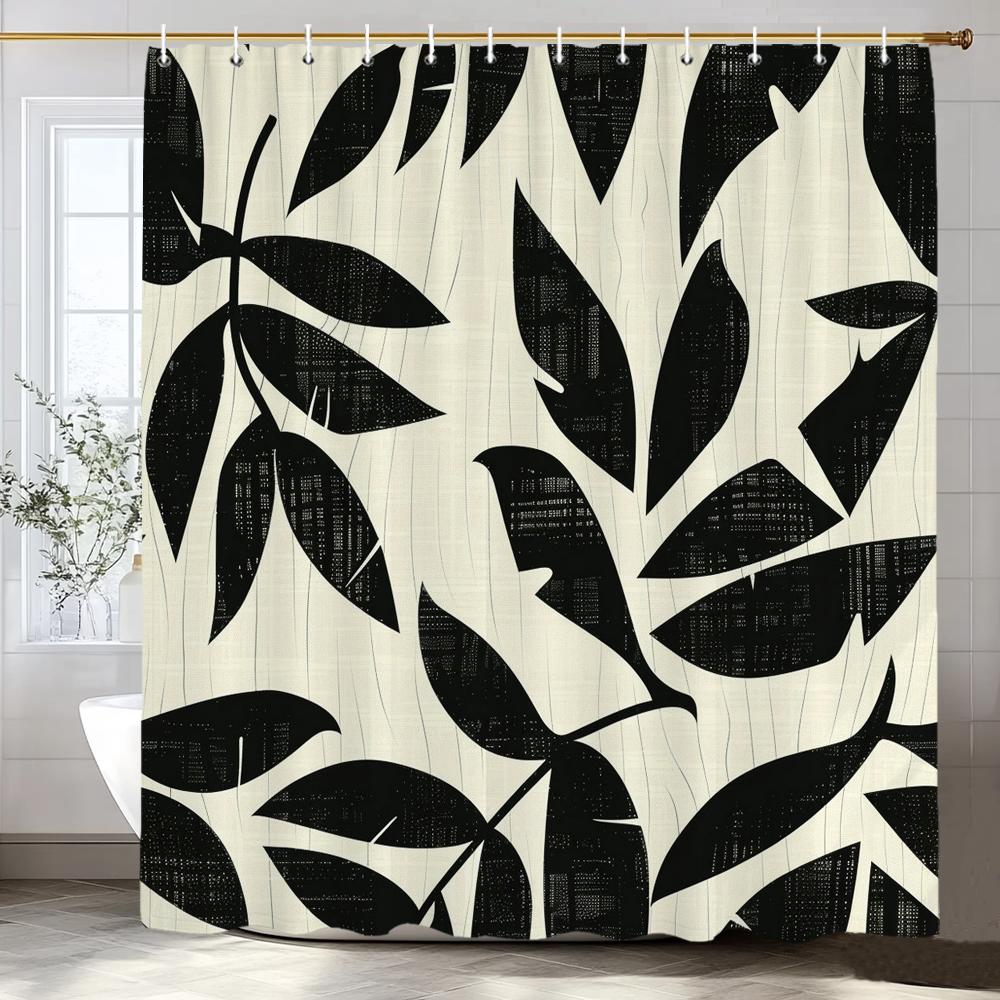 

Modern Art Abstract Tropical Leaves Shower Curtain, Bathroom Decorative Shower Curtain, Print Polyester Curtain With Hooks W60H190(CM)-1 Pcs