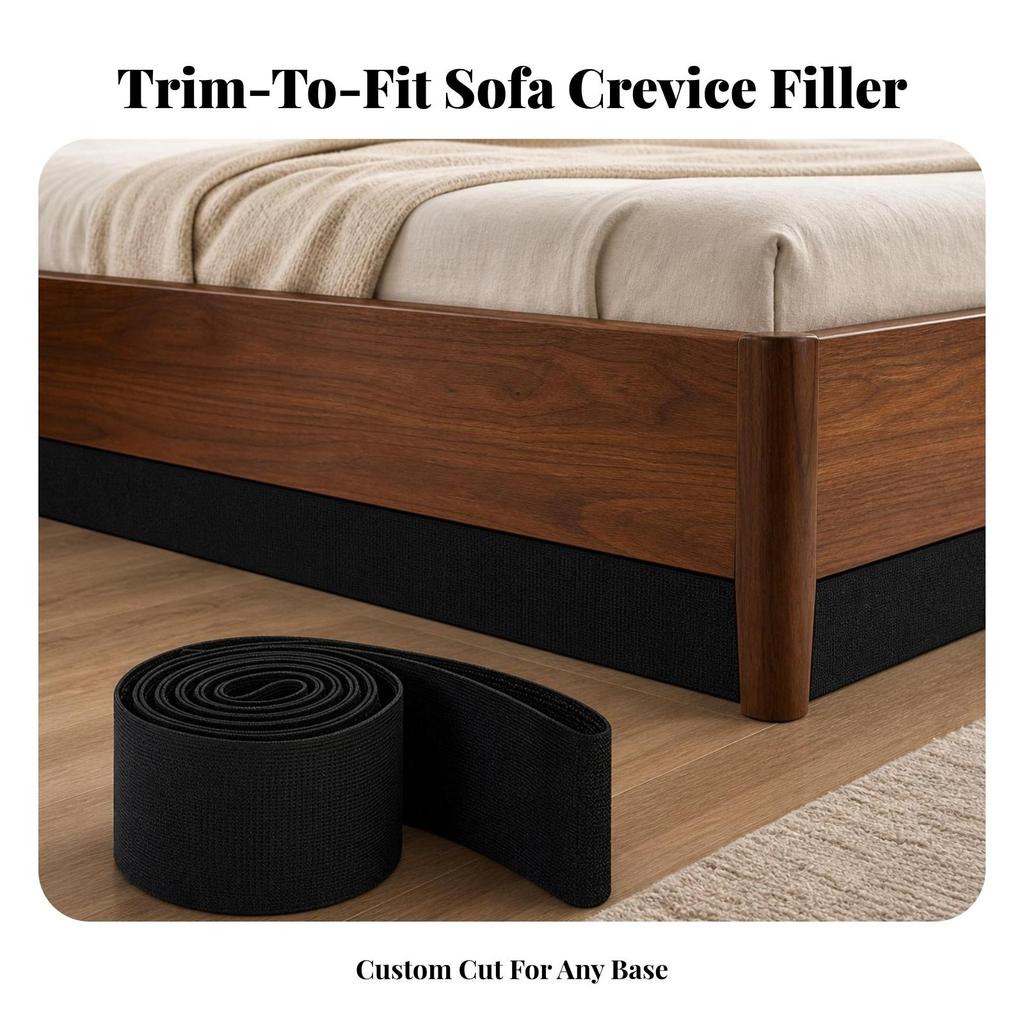 Cuttable Furniture Space Barrier Strip | Discreet, Soft Black, Sofa seal strip,