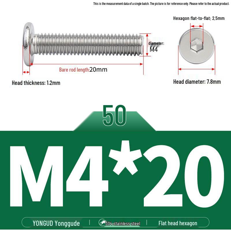 304 Stainless Steel Ultra-Thin Flat Head Hex Socket Bolt, M2-M12