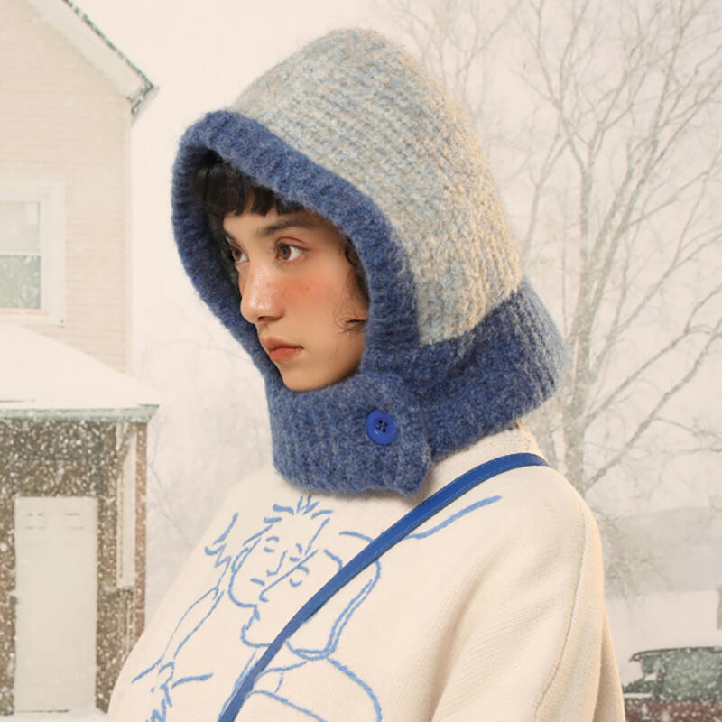 Twin-color knit balaclava blue BLUE