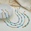 Stainless Steel Fresh Blue Beaded Necklace Women's Niche Design Sense Multi-layer Stacked Temperament Collarbone Chain