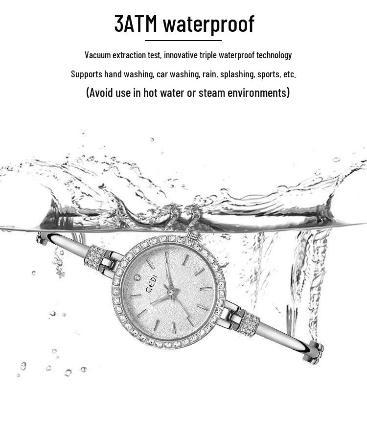 Gedi Ladies' Luxury Diamond-Set Bangle Wristwatch - Exquisite, Small, Waterproof Quartz Design