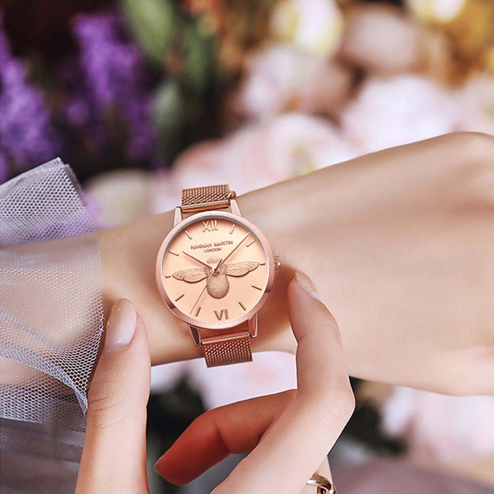Hannah Martin Women's Watch 3D Little Bee Trendy Forest-Style Watch with Japanese Movement Women's Wristwatch Dress Gifts