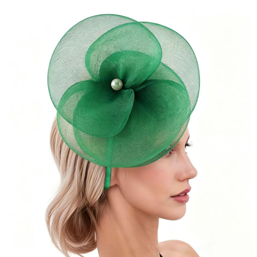 British Elegant Mesh Flower Hat with Pearl Decor for Ascot Races, European Banquets, and Bridal Parties