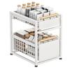 Pull Out Drawer Basket Rack with Wooden Handle Double-layer Under Sink Rack Organizer Sliding Kitchen Storage Rack