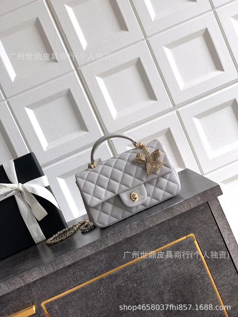 High-quality New Mini25K Bow  Style Sheepskin Diamond-grid Chain Bag Portable Single Shoulder Flip