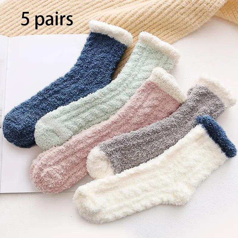

5 пар утолщенных носков из кораллового флиса для женщин, средний рукав, комфорт и тепло, зимние носки, носки-тапочки One Size