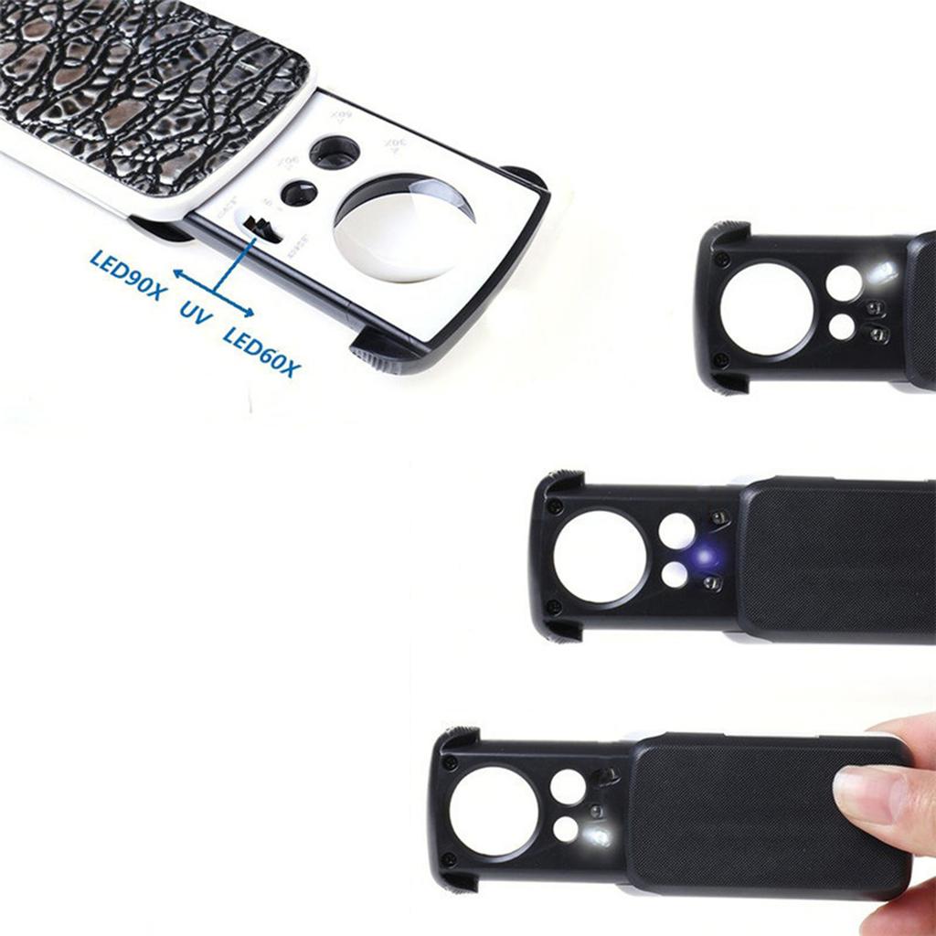 High Magnification Foldable LED Magnifier 30X 60X 90X Optical Acrylic Magnifying Lens For Precisions Inspection